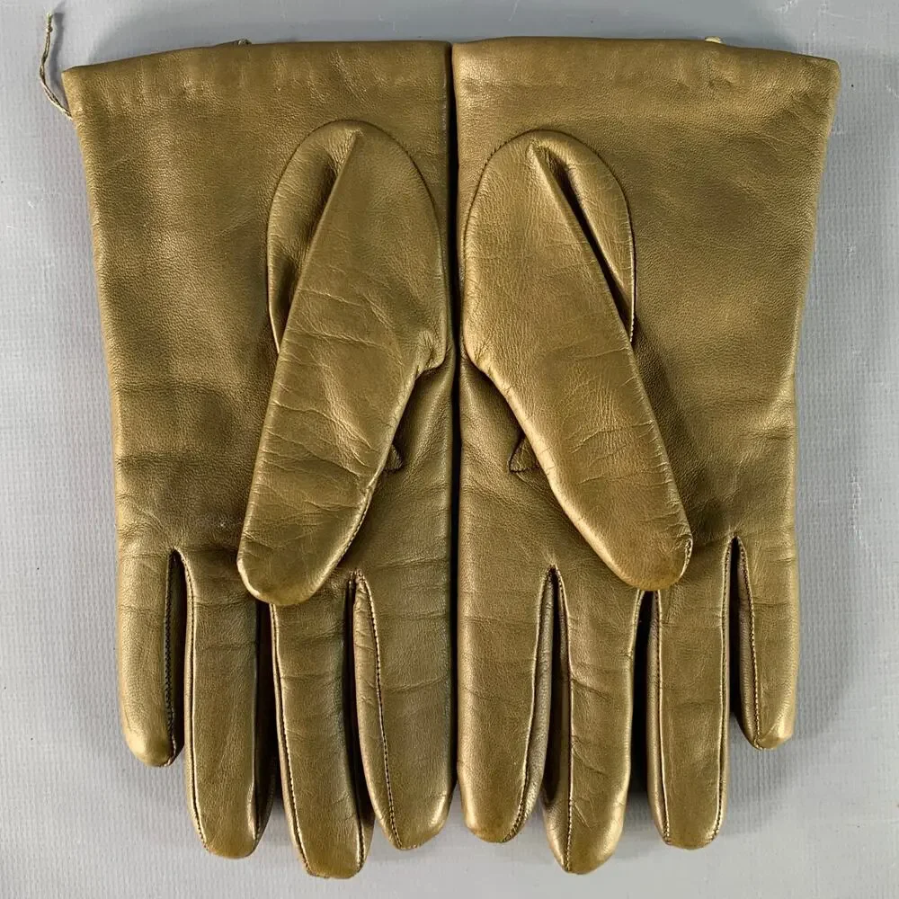 J.CREW Size S Green Olive Leather Cashmere Lined Gloves